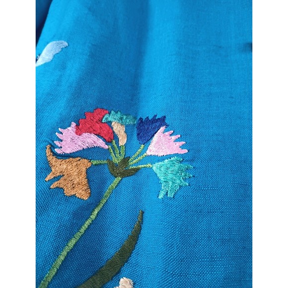 Halmore Plus Women's Sz 20W Blue Linen Blend Shirt Floral Embroidered Blouse - Picture 11 of 15